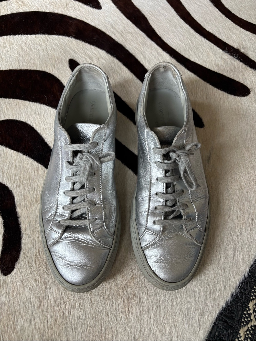 Common Projects Metallic Silver Leather Low-Top Sneakers